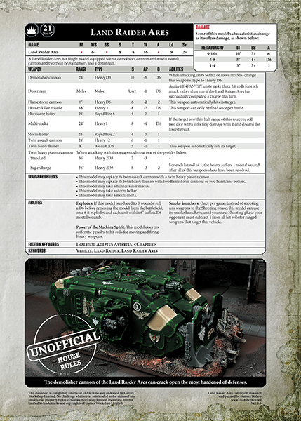 Click to download the Land Raider Ares Datasheet PDF